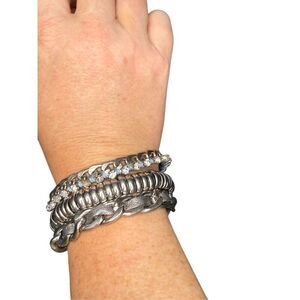 BKE metal and silver faux leather wrap bracelet